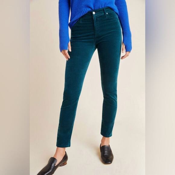 Anthropologie x AG Velvet Teal High Rise Slim Straight Stevie Ankle Pants Sz 26 - Picture 2 of 16
